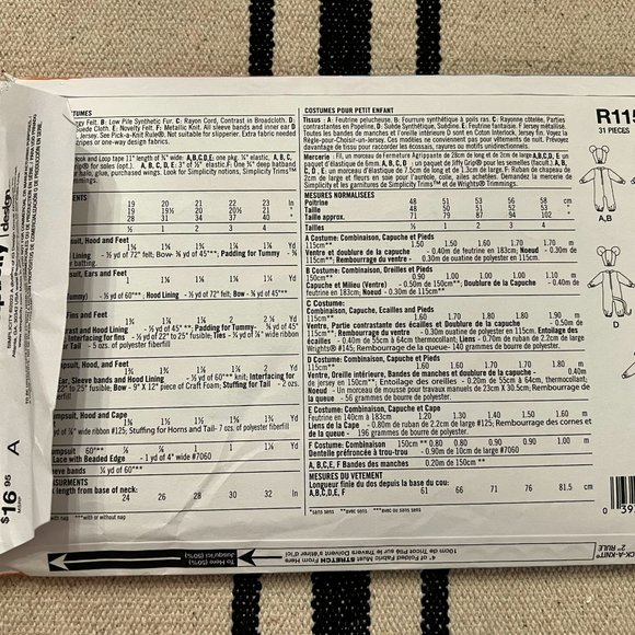 Simplicity R11588 Toddler Unisex Costume Pattern Devil, Mouse ,Panda Size 1/2-4 - Picture 3 of 3